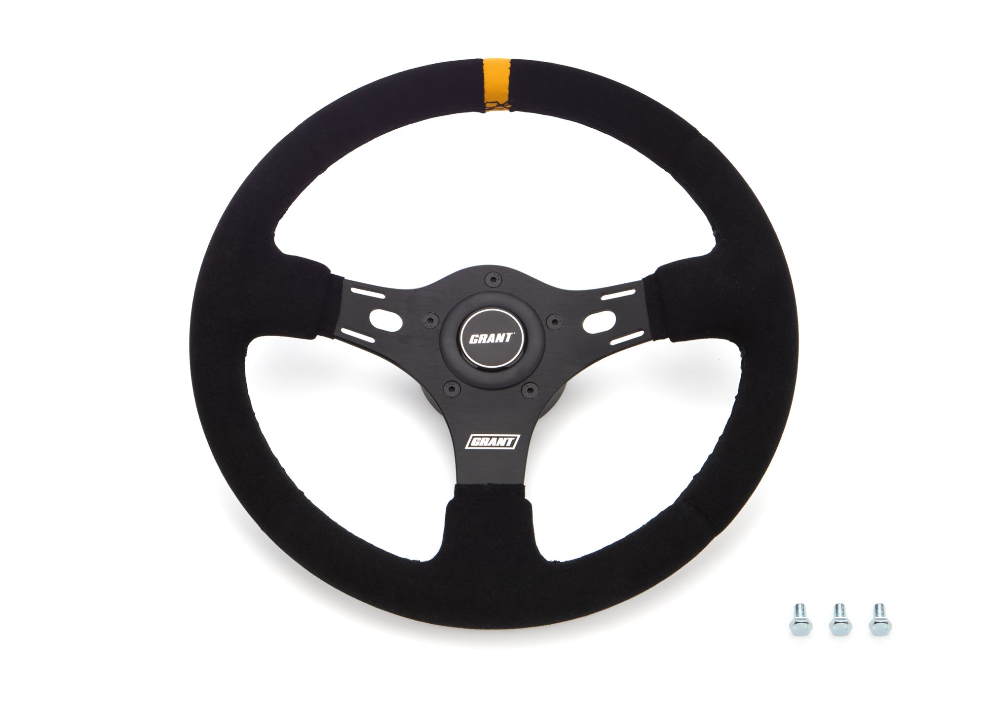 Grant 13in Yellow Stripe Race Steering Wheel Suede