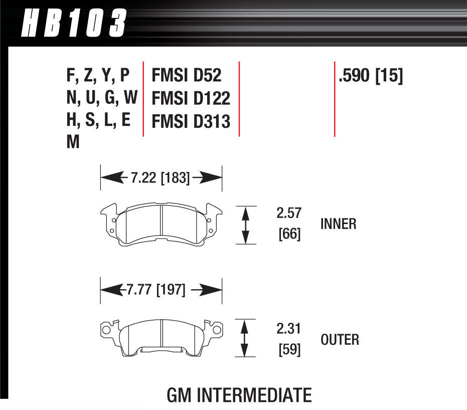 Hawk Performance Brake Pad GM D-52 Blue Pad