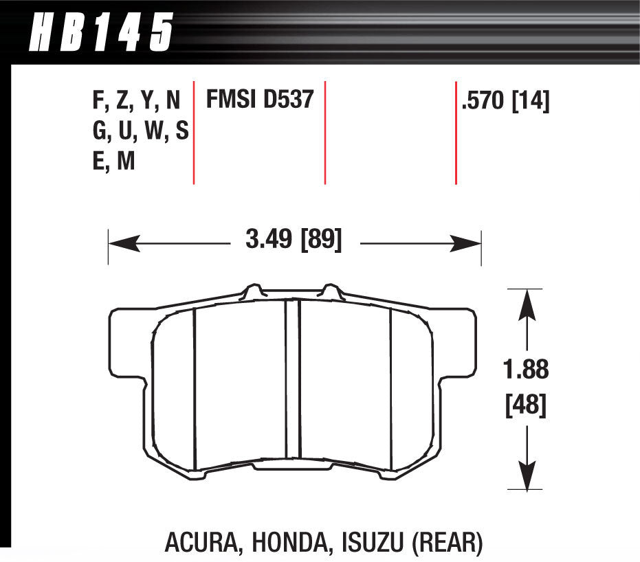 Hawk Performance Street Brake Pads Rear Honda HP Plus