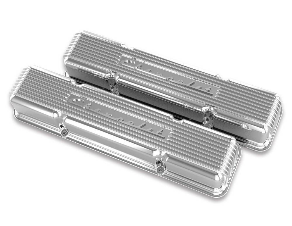Holley SBC Valve Covers Finned Vintage Series Polished