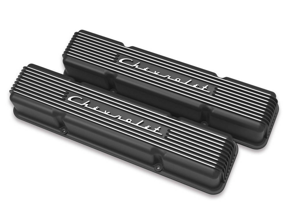 Holley SBC Valve Covers Finned Vintage Series Black