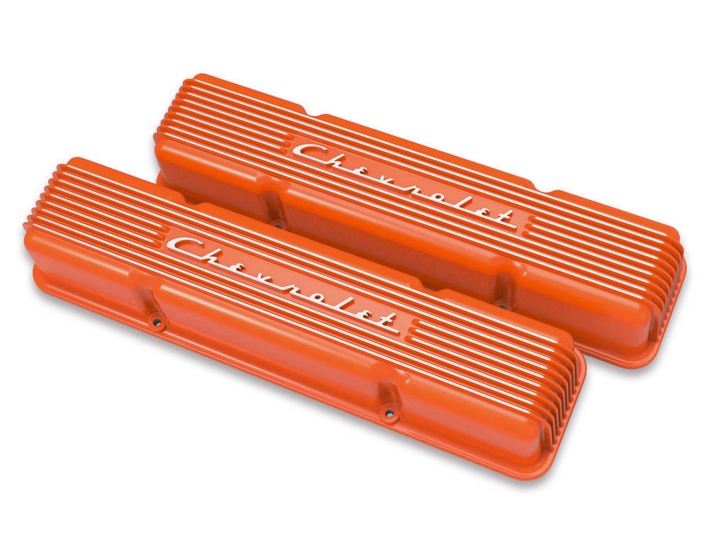 Holley SBC Valve Covers Finned Vintage Series Orange