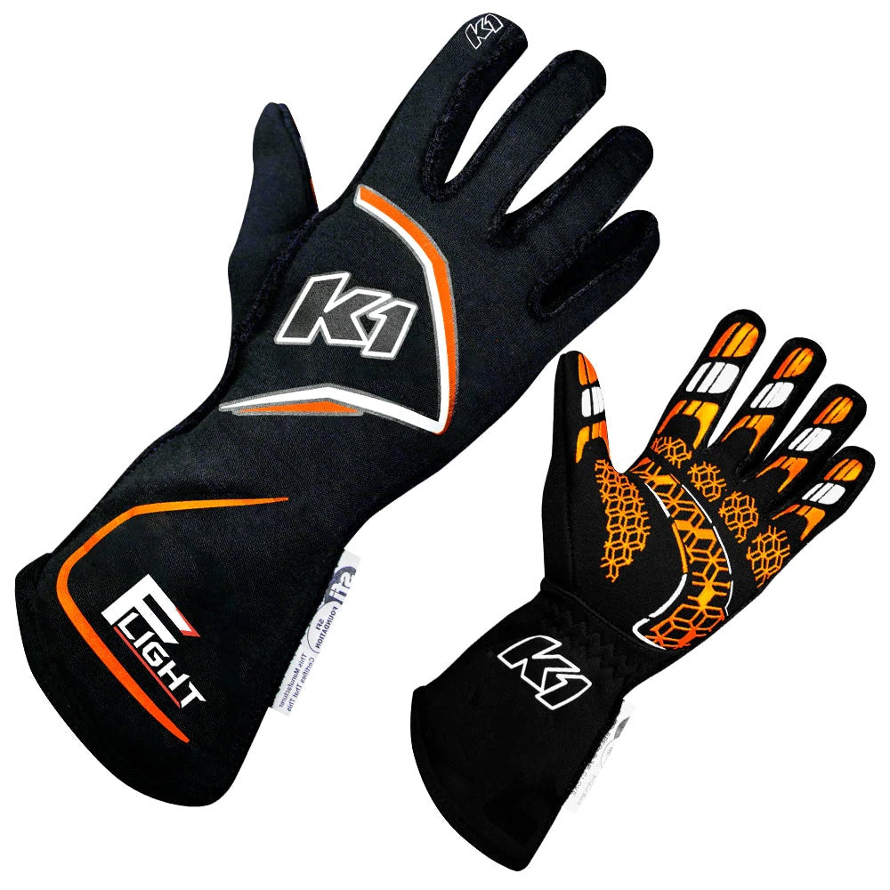 K1 RaceGear Gloves Flight Medium Black-Flo Orange