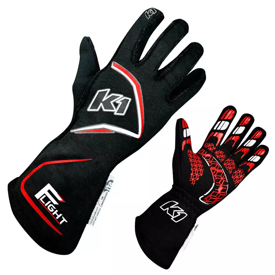K1 RaceGear Flight Driving Gloves X-Large Black-Red SFI 3.3/5