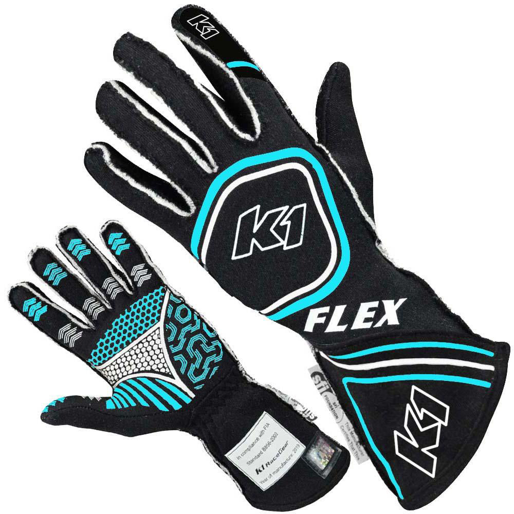 K1 RaceGear Glove Flex Small Black / Flo Blue SFI / FIA