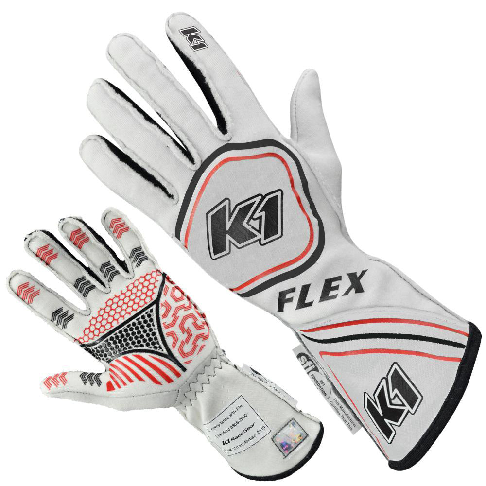K1 RaceGear Glove Flex X-Large White SFI / FIA