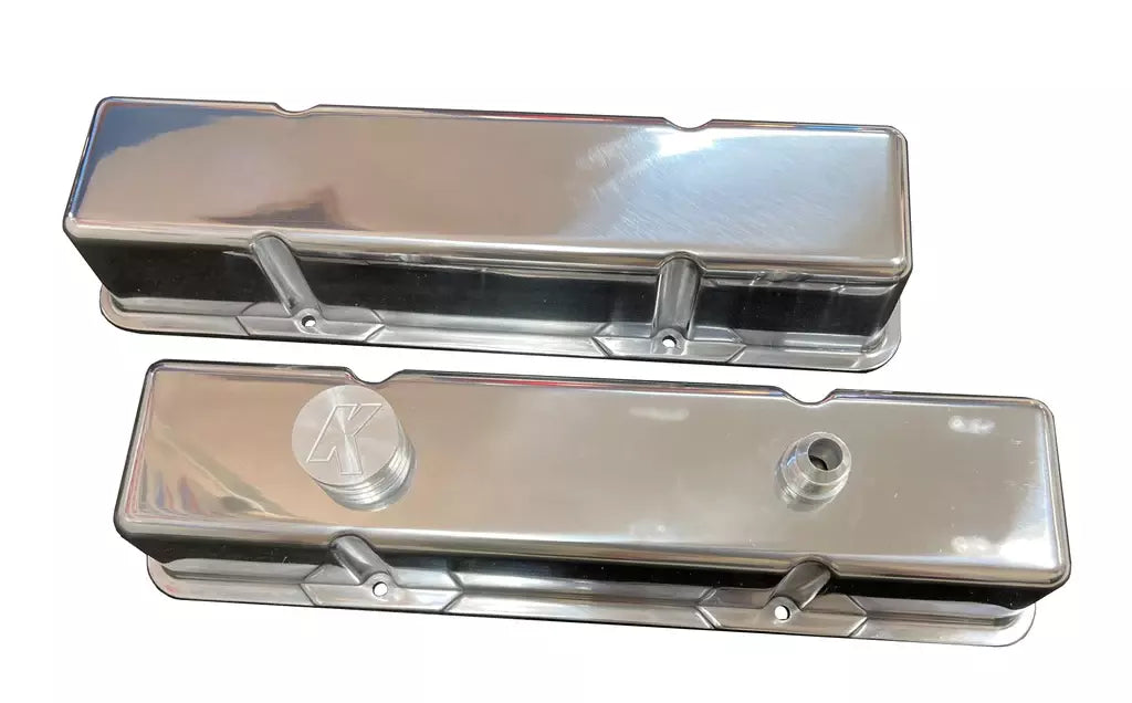 Kevko Racing Oil Pans and Components SBC Polished Cast-Alm. Blank Valve Cover Set