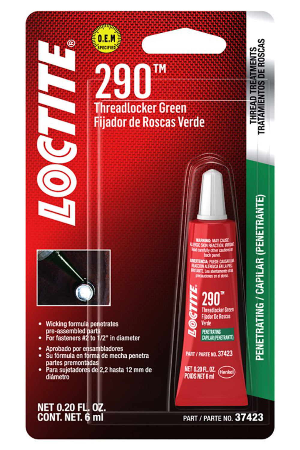 Loctite Threadlocker 290 Wicking Green 6ml/.20oz
