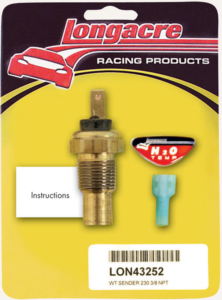 Longacre Water Temp Sender 3/8in. NPT 230 Deg