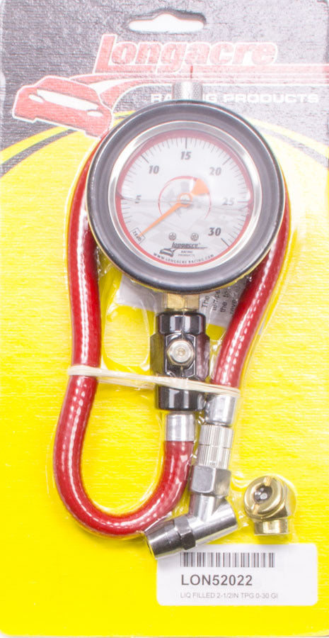 Longacre Tire Gauge 0-30PSI 2.5in GID Liquid Filled