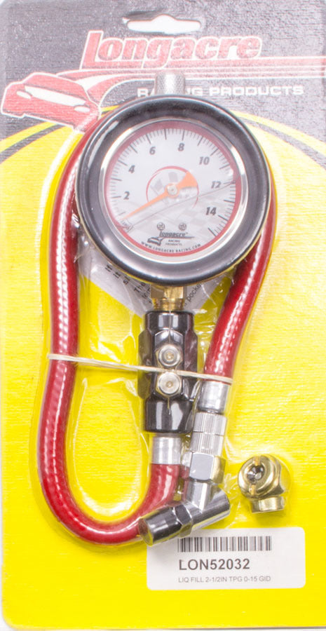 Longacre Tire Gauge 0-15PSI 2.5in GID Dual Bleed
