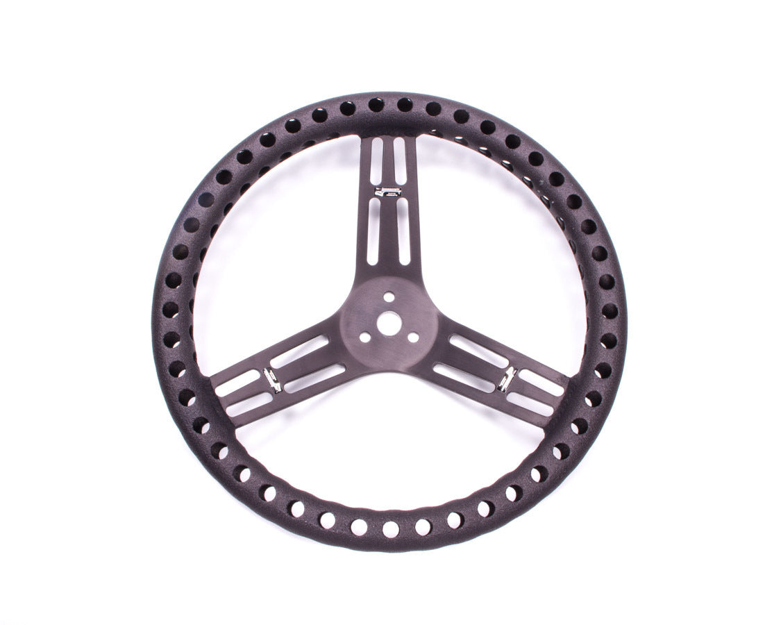 Longacre Streering Wheel 14in Dished Drilled Black