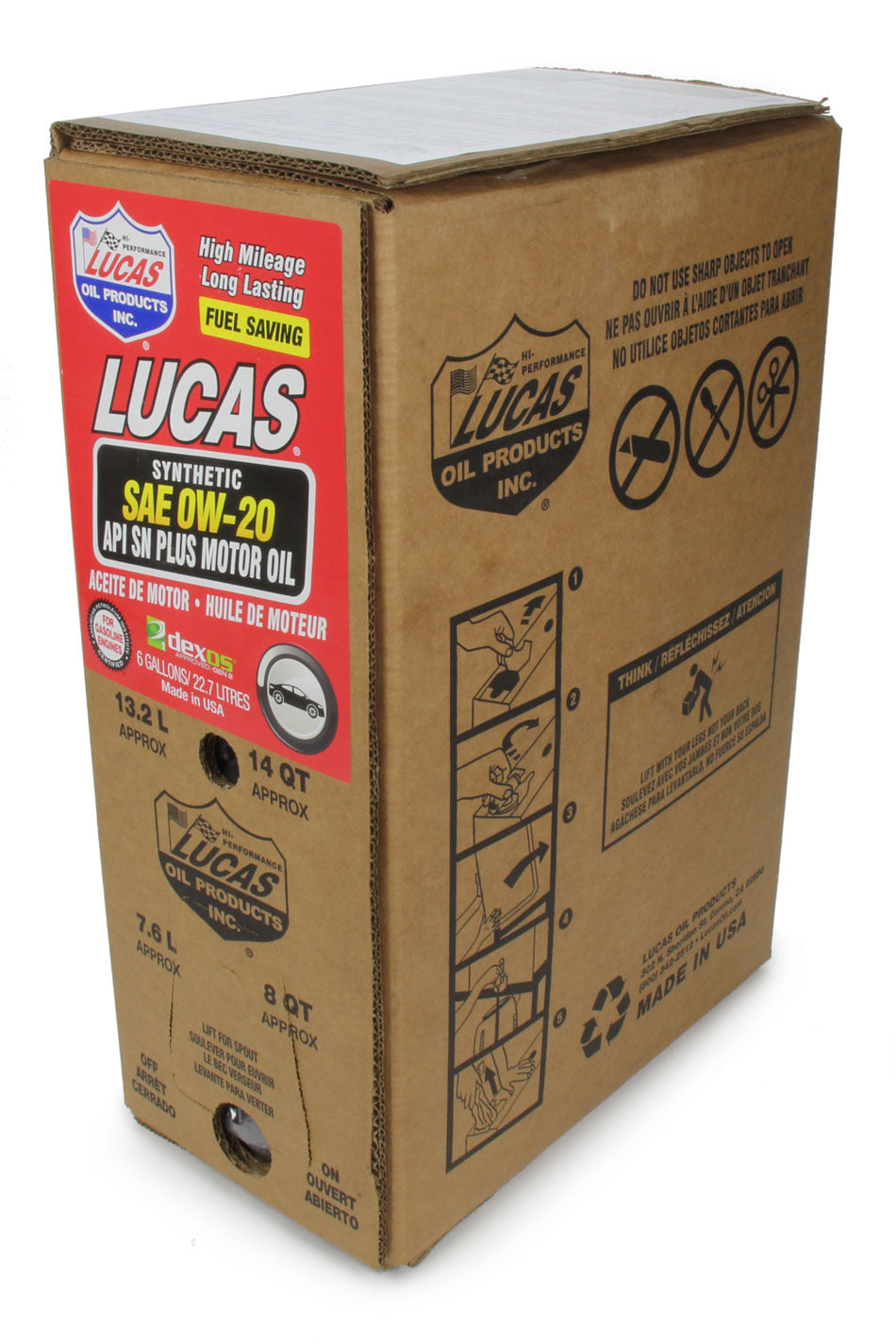 Lucas Oil Products Synthetic SAE 0W20 Oil 6 Gallon Bag In Box Dexos