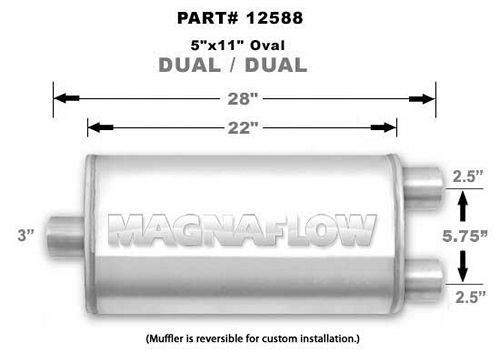 MagnaFlow Exhaust Products Stainless Muffler 3in Inlet/2.5in Dual Outlet
