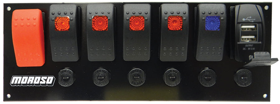 Moroso Rocker LED Switch Panel w/Breakers & USB Ports