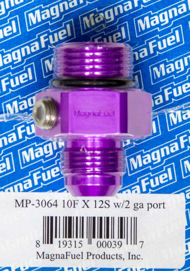 Magnafuel Racing Fuel Systems #10 to #12 O-Ring Male Adapter Fitting w/Gauge