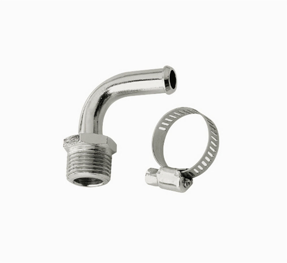 Mr Gasket 3/8in NPT 90deg Chrome Hose Fitting To 3/8in Ho