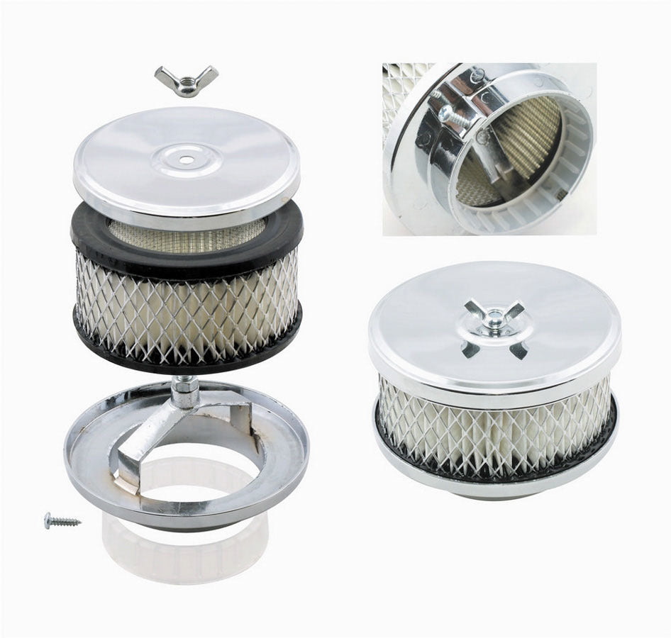 Mr Gasket 4in Deep Dish Air Cleaner Chrome — Fits 2-5/16in or 2-5/8in Carb