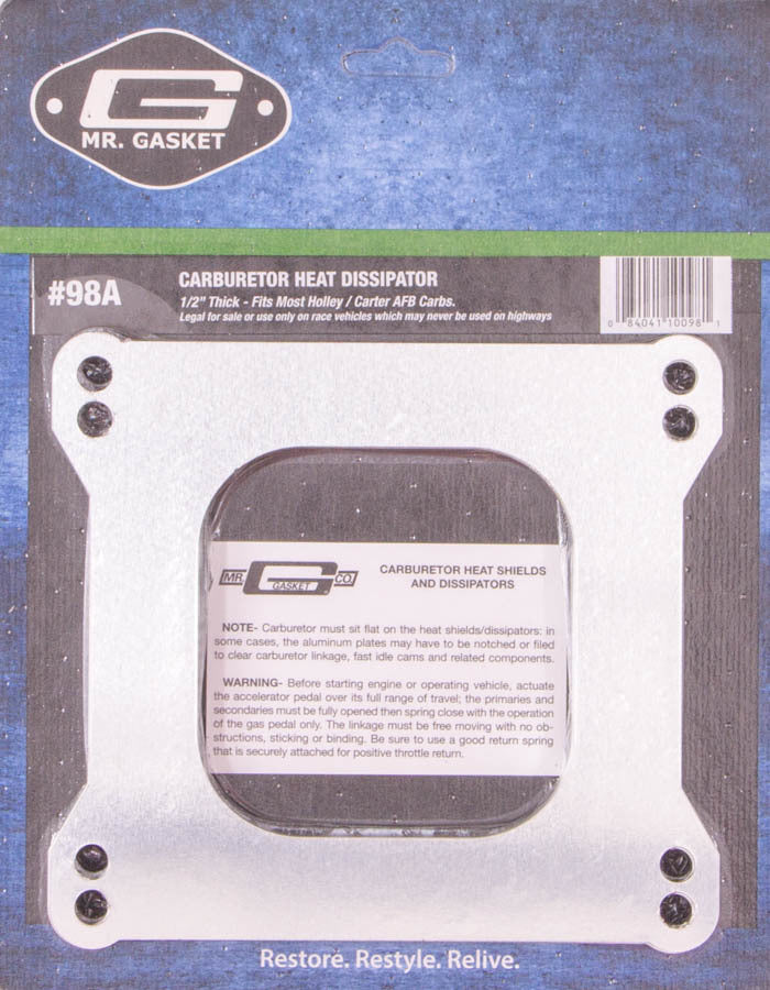 Disipador de carburador Mr. Gasket de 1/2 pulgada de espesor, centro abierto