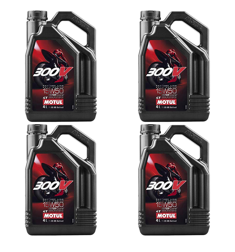 Aceite de competición Motul300V 15w50 Factory Line, caja de 4 x 4 l