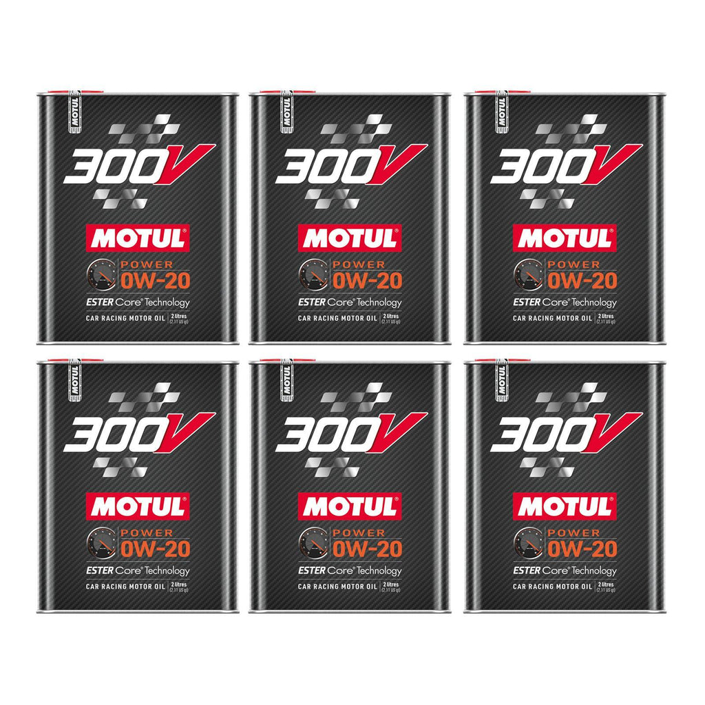 Aceite sintético para competición Motul300V 0w20, caja de 6 x 2 litros