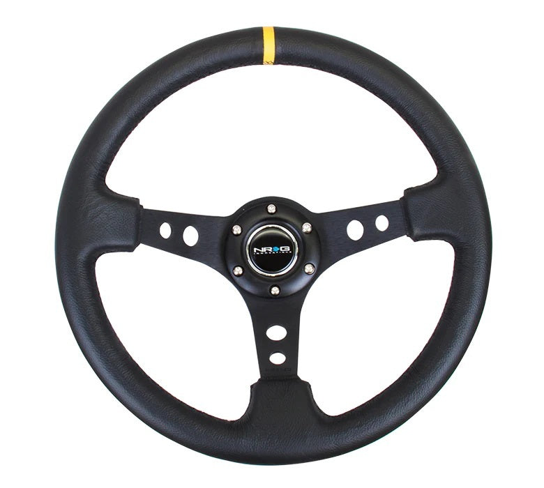 NRG Innovations Steering Wheel 350mm 3in Dish Black LeatherYlwStr