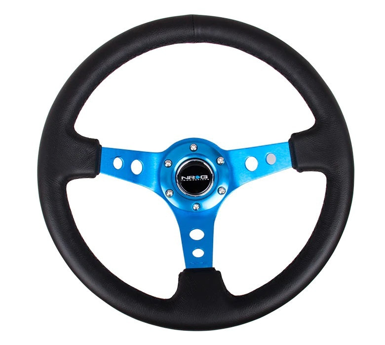 NRG Innovations Steering Wheel 350mm 3in Dish Blk Leather/Blue Ct