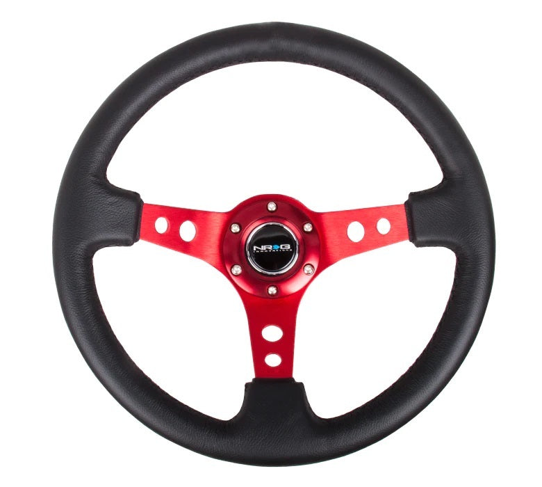 NRG Innovations Steering Wheel 350mm 3in Dish Blk Leather/Red Ctr