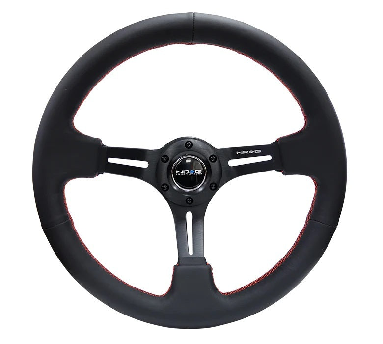 NRG Innovations Steering Wheel 350mm 3in Dish Black Leather w/Red