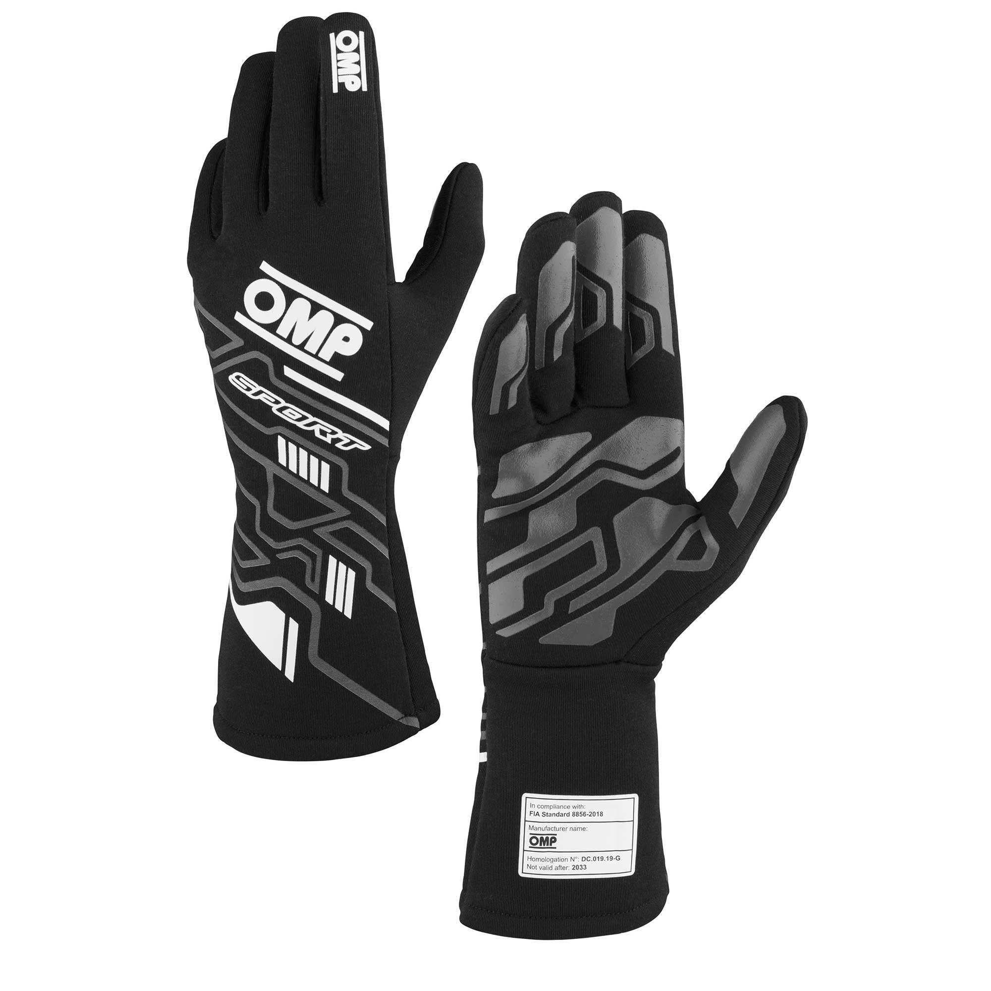OMP Racing INC SPORT GLOVES FIA 8856-20 18 BLACK / WHITE SZ. M