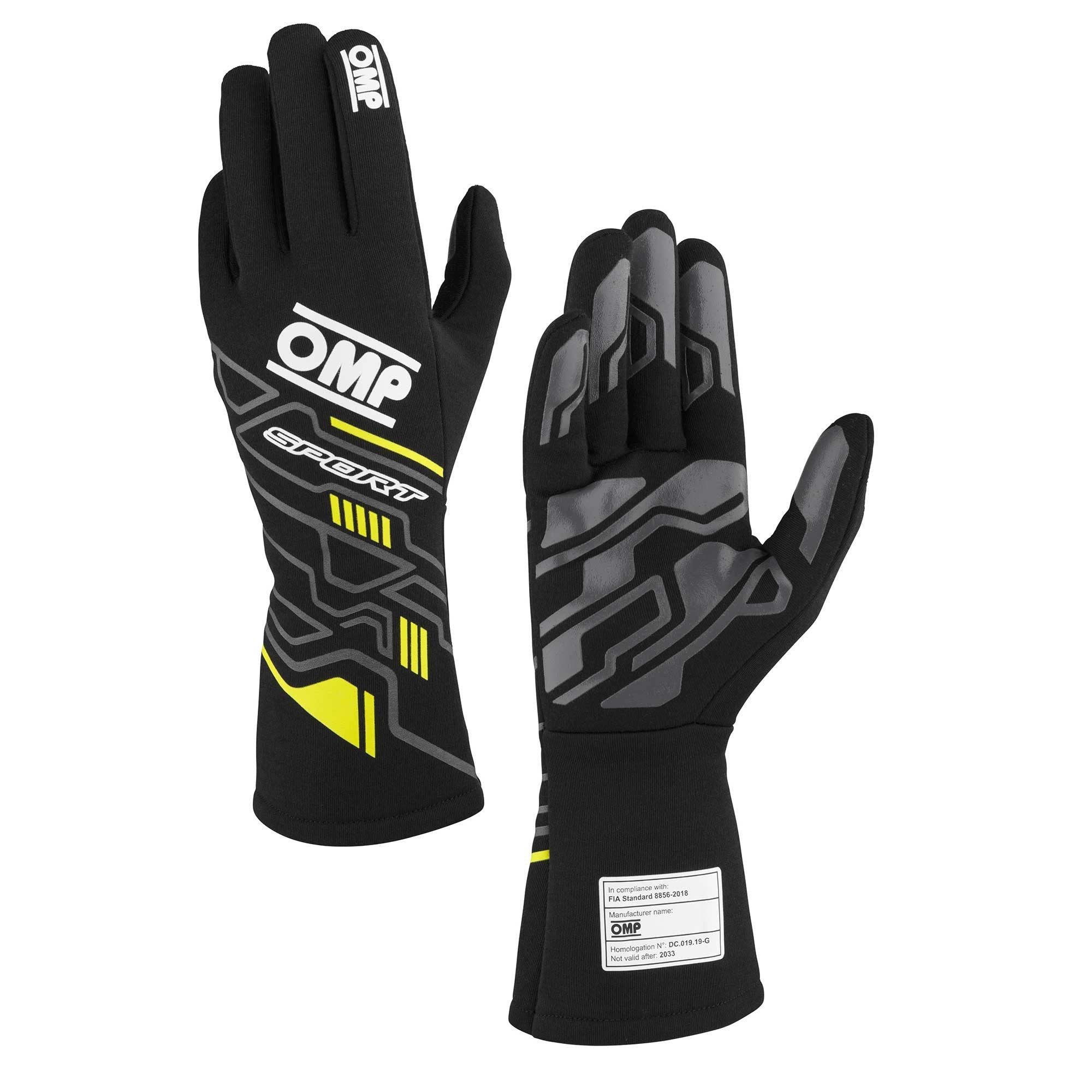 OMP Racing INC SPORT GLOVES FIA 8856-20 18 BLACK / FLUO YELLOW S