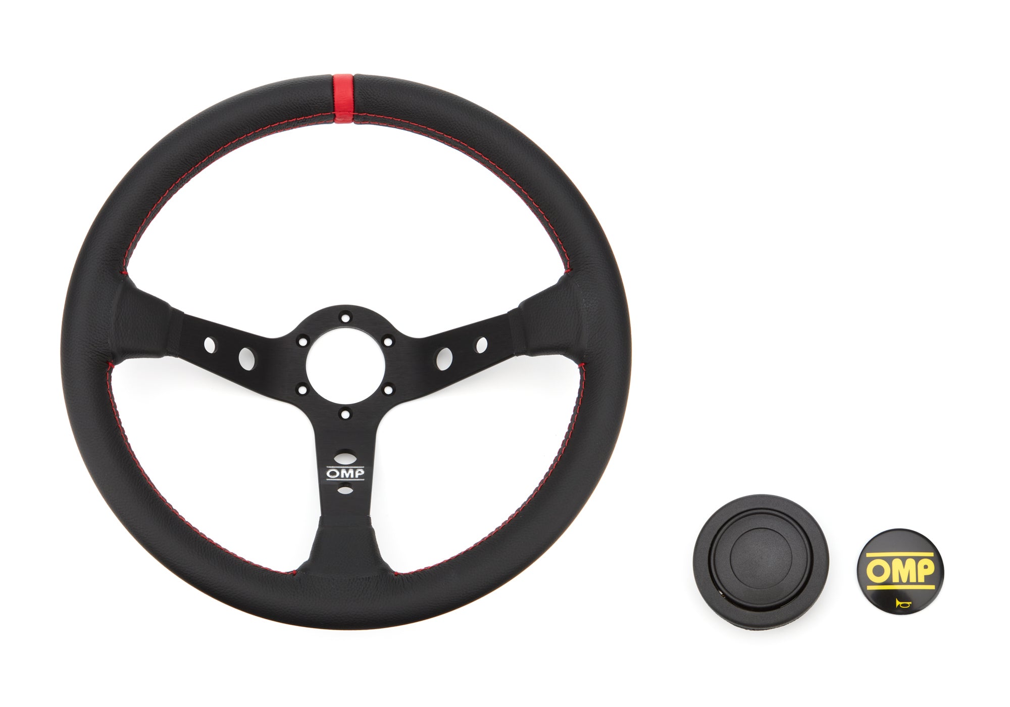 OMP Racing INC Corsica Steering Wheel Black and Red Leather
