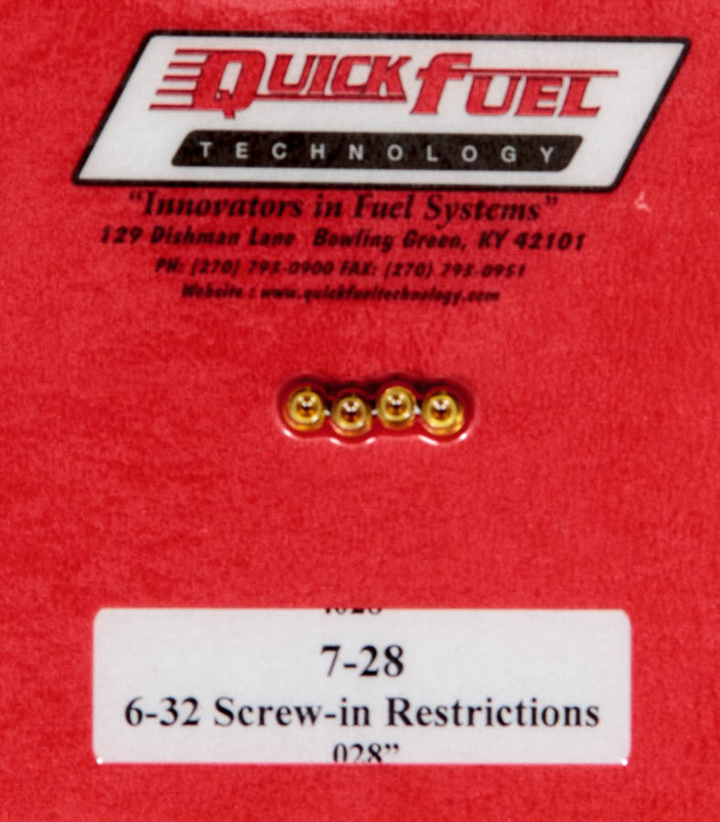 Quick Fuel Technology .028in- 6-32 Screw-in Restrictors (4pk)