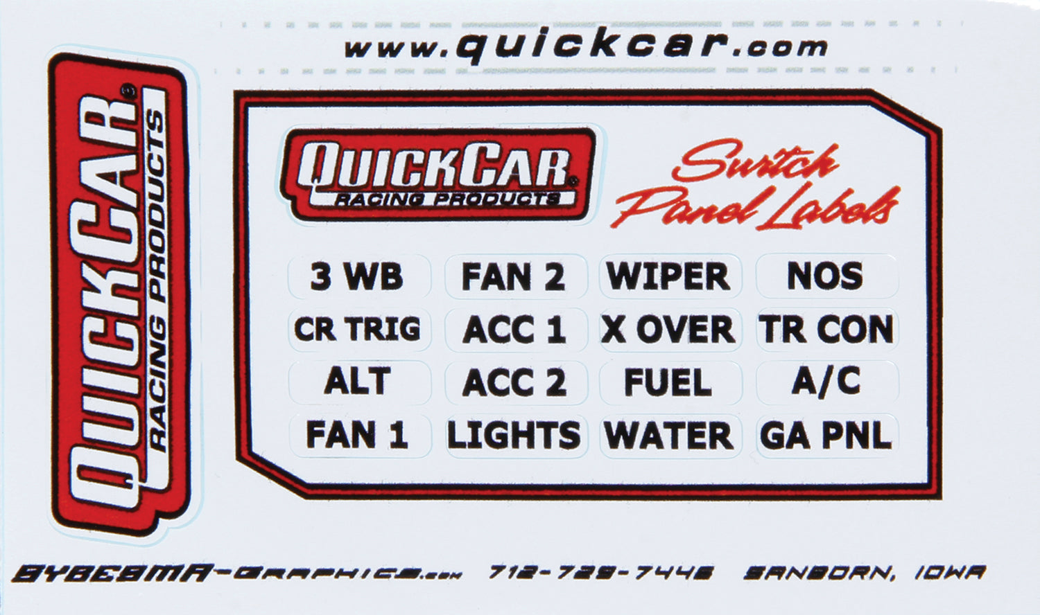 Quickcar Racing Switch Panel Stickers Large Ignition Panels