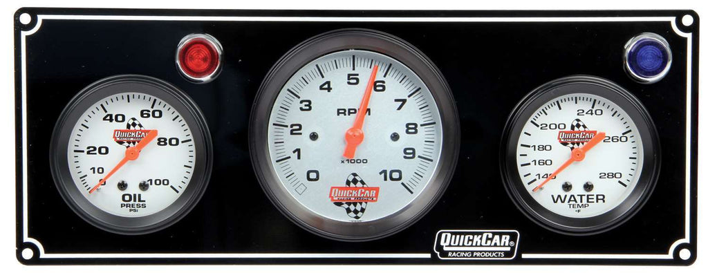 Quickcar Racing 2-1 Gauge Panel OP/WT w/ 3in Tach Black