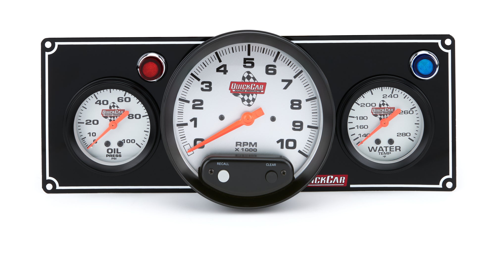 Quickcar Racing 2-1 Gauge Panel OP/WT w/ 5in Tach Black