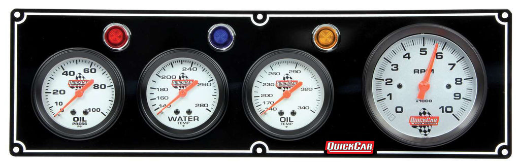 Quickcar Racing 3-1 Gauge Panel OP/WT/OT w/3-3/8in Tach Black