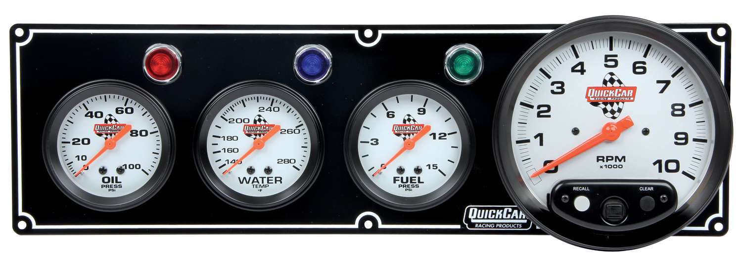 Quickcar Racing 3-1 Gauge Panel OP/WT/FP w/5in Tach Black