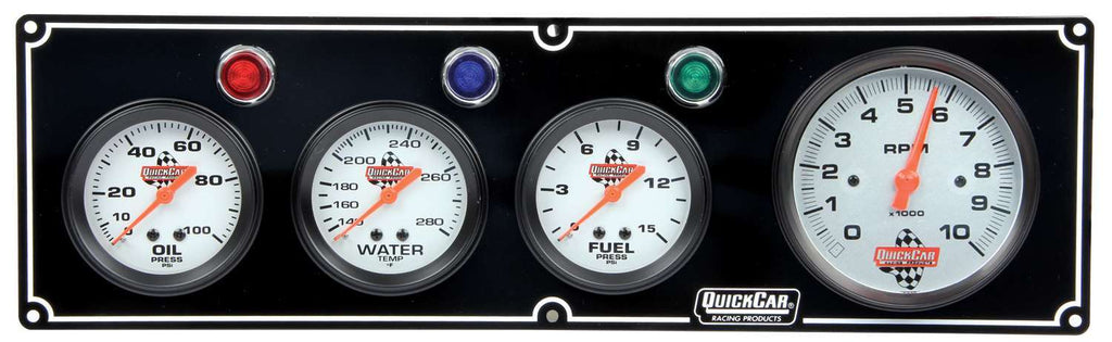 Quickcar Racing 3-1 Gauge Panel OP/WT/FP w/3-3/8in Tach Black