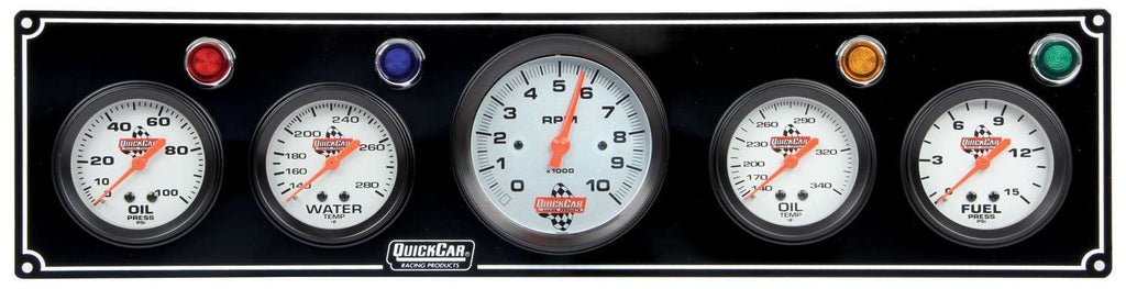 Quickcar Racing 3-1 Gauge Panel OP/WT/OP /FP w/3-3/8in Tach Black