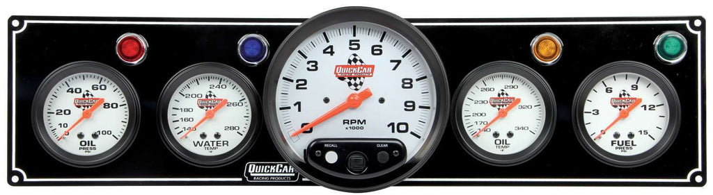 Quickcar Racing 3-1 Gauge Panel OP/WT/OP /FP w/5in Tach Black