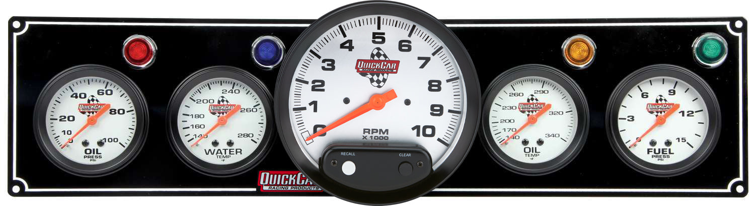 Quickcar Racing 3-1 Gauge Panel OP/WT/OP /FP w/5in Tach Black