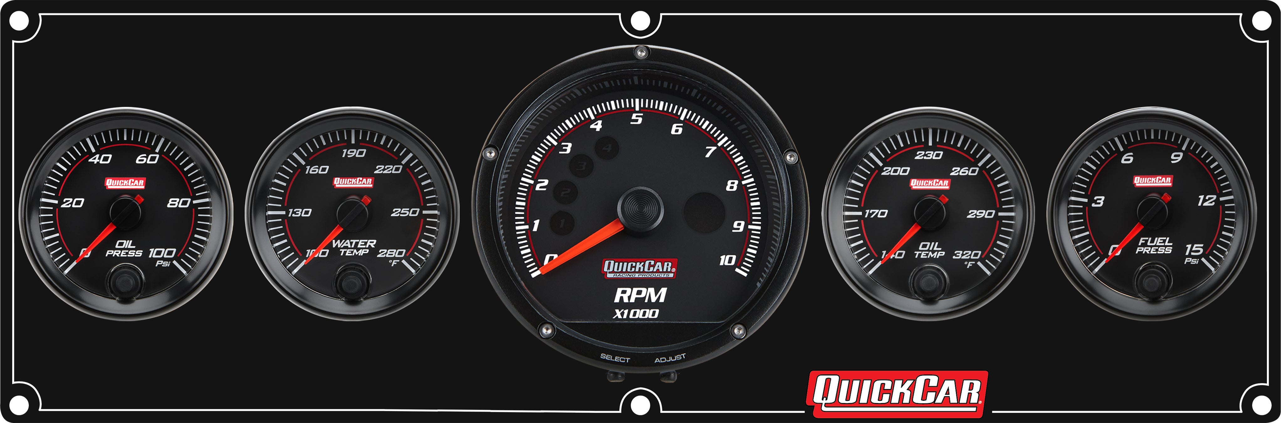 Quickcar Racing Redline 4-1 Gauge Panel OP/WT/OT/FP w/Recall Tac