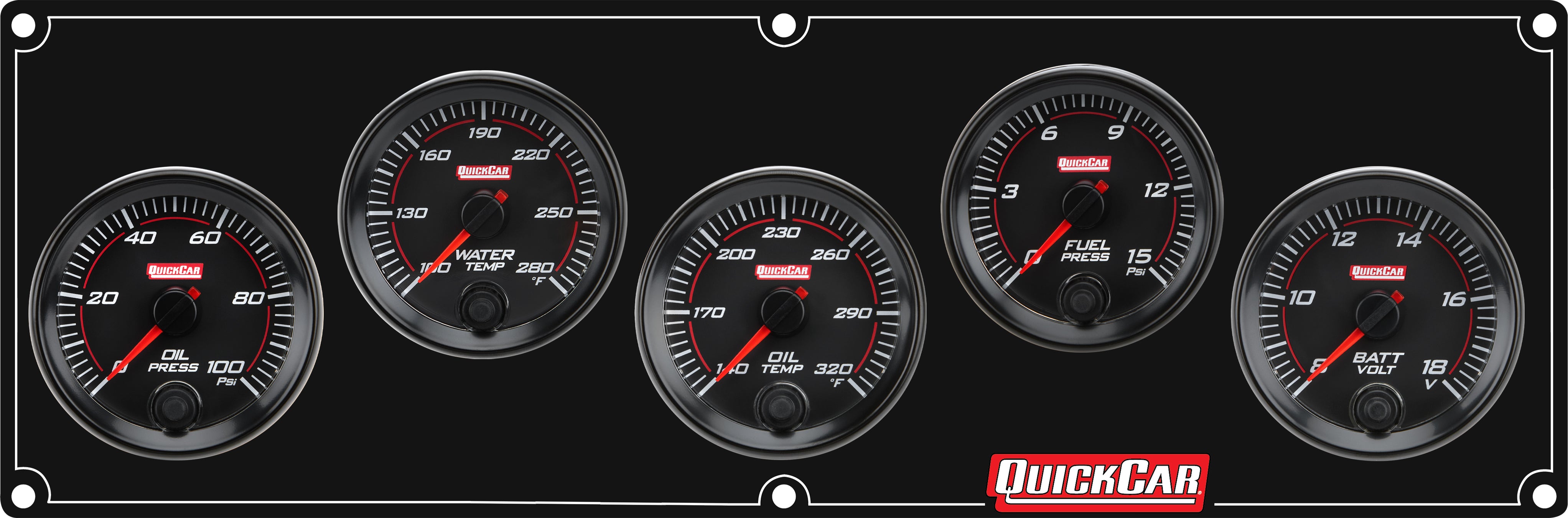 Quickcar Racing Redline 5 Gauge Panel OP/WT/OT/FP/VOLT