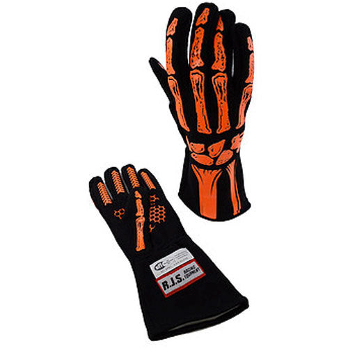 RJS Single Layer Orange Skeleton Gloves Large