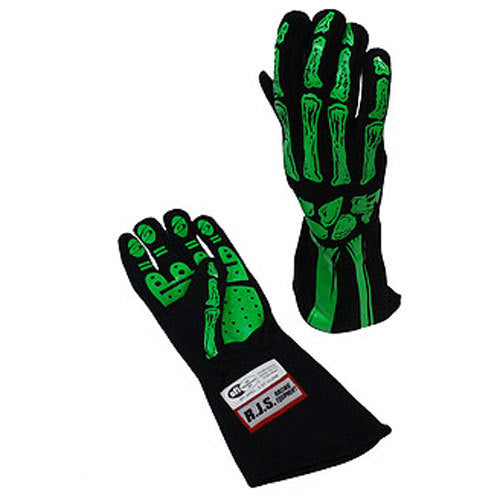 RJS Double Layer Lime Green Skeleton Gloves Large