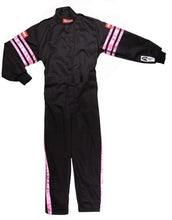 Load image into Gallery viewer, Racequip Black Suit Single Layer Kids Medium Pink Trim