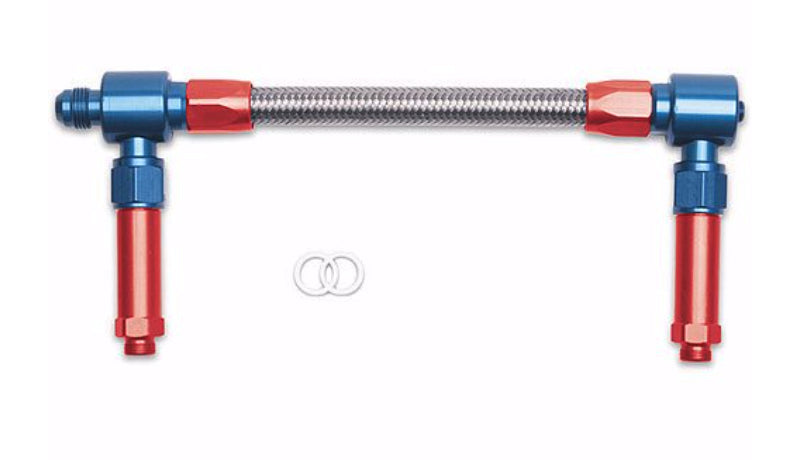 Dual Inlet Fuel Line Kit with AN Single Male Inlet for Holley 4150 Carb - Stainless Steel Braided Hose - Blue/Red