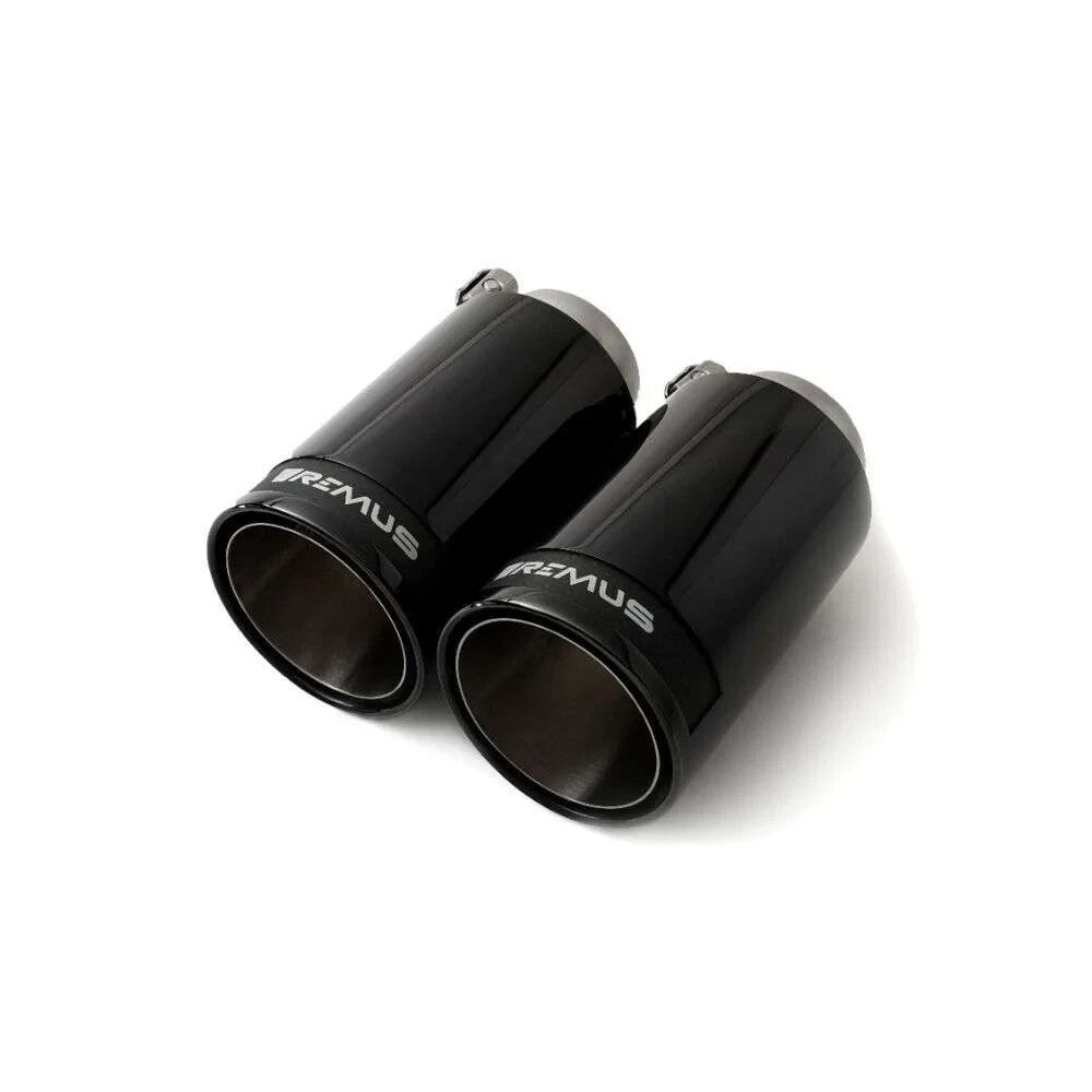 Remus Stainless Steel 98mm Black Chrome Straight w/Carbon Insert Tail Pipe Set (Pair)