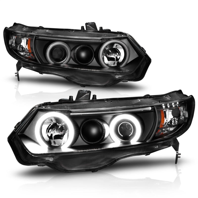 Faros delanteros con proyector ANZO para Honda Civic 2006-2011 con Halo negro (CCFL)